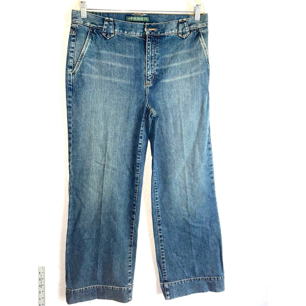 Lauren Jeans Womens 12 Denim Medium Wash Blue Denim Wide leg Ralph Lauren